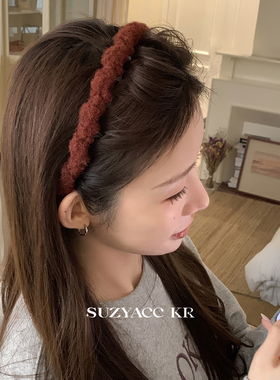 suzyacc kr绒感红色毛线倒插梳发箍女2025新款显白简约百搭头箍