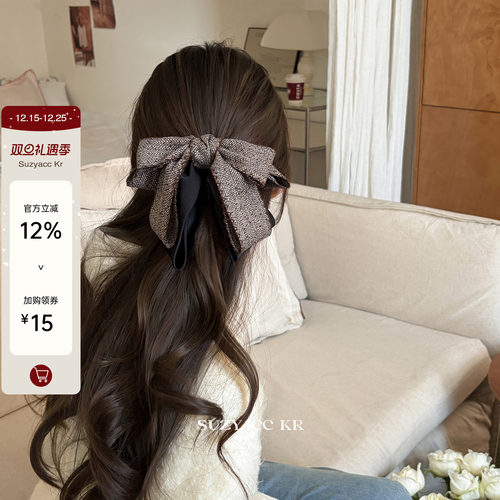 suzyacc kr毛呢蝴蝶结抓夹马尾夹轻奢小众复古高级感后脑勺盘发夹