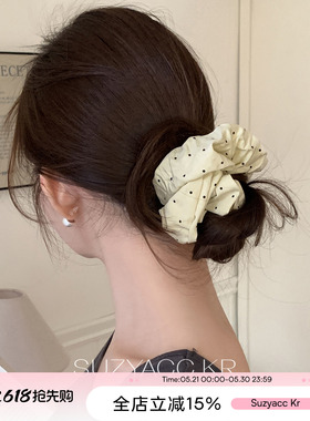 suzyacc kr早春嫩黄色波点发圈小清新温柔高级感布圈后脑勺发饰女