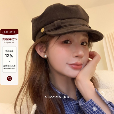 suzyacc kr小众复古高级感贝雷帽秋冬摩登百搭时尚帽子女超出片