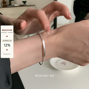 suzyacc kr重工纯银字母长牌盒仔链手链简约中性高级感百搭手饰