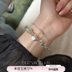 suzyacc kr绿水晶苹果吊坠纯银OT扣手串简约小众温柔气质感手链