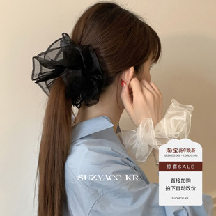 欧根纱双层泡泡发圈简约高级后脑勺盘子头皮筋女 任选4件 99元