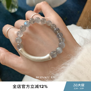 suzyacc kr足银竹节月光石手串清冷感温柔气质高级手链百搭手饰女