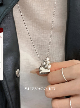 suzyacc kr银色串珠包包毛衣链长项链小众设计感个性甜酷颈链饰品