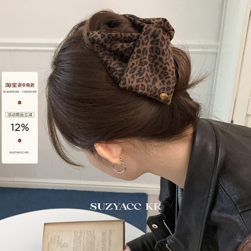 suzyacc kr通勤个性小众豹纹绒面三角抓夹气质小众设计感盘发发夹
