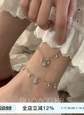 suzyacc kr纯银铃铛两戴脚链小众设计百搭高级感手链简约个性饰品