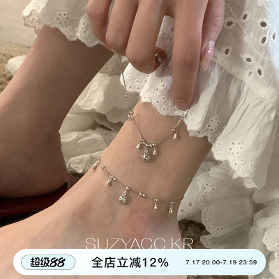 suzyacc kr纯银铃铛两戴脚链小众设计百搭高级感手链简约个性饰品