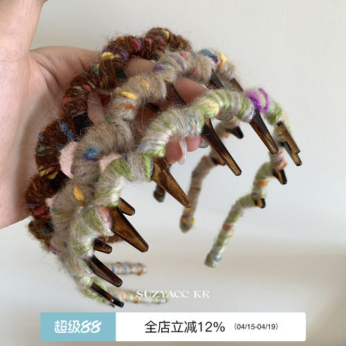suzyacc kr高颅顶神器彩色毛线缠绕发箍2026新款秋冬复古洗脸头箍