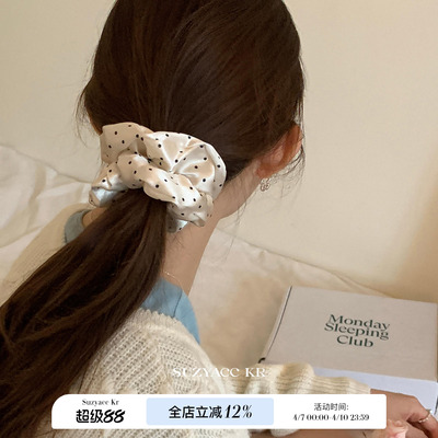 suzyacc kr法式缎面波点发圈低马尾扎头发皮筋温柔气质高级大肠圈