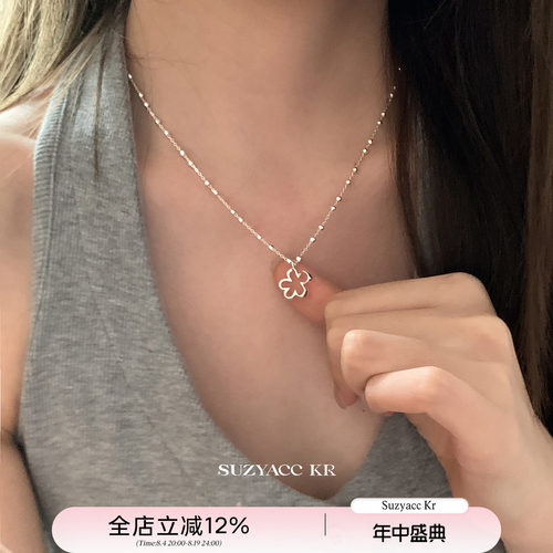 suzyacc kr纯银镂空花朵吊坠项链轻奢气质小众高级感毛衣链颈链女
