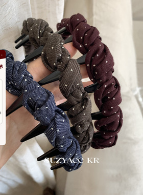 suzyacc kr波点扭结倒插梳发箍女2025新款复古小众设计感洗脸头箍