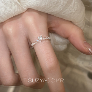 suzyacc kr纤细合成锆石爱心双层戒指精致小众设计感食指戒指环女