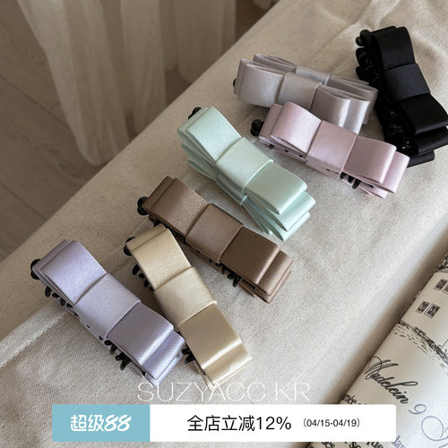 suzyacc kr法式少女缎面蝴蝶结香蕉夹简约甜美后脑勺半扎百搭发夹