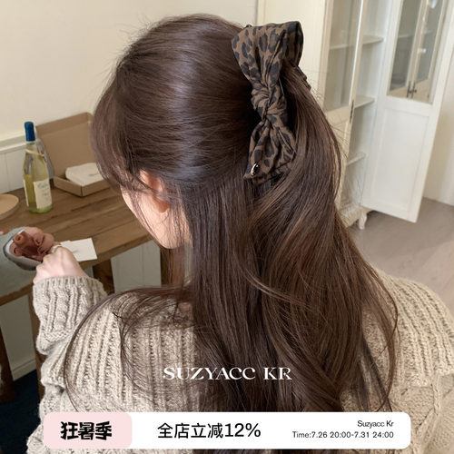 suzyacc kr甜酷个性豹纹蝴蝶结香蕉夹百搭小众设计感后脑勺发夹
