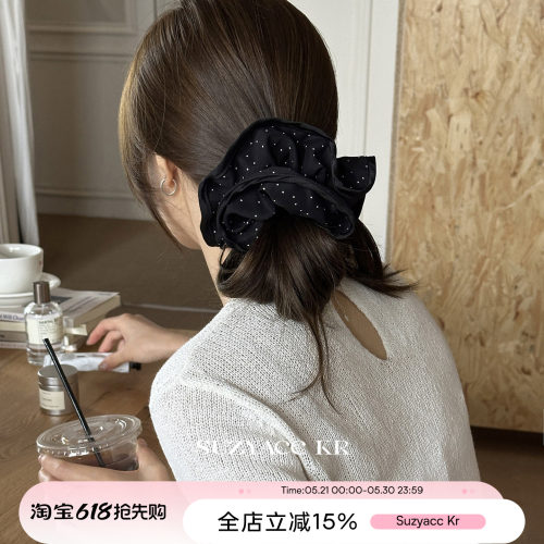 suzyacc kr赵露思同款黑色波点大肠圈复古高级感头花低马尾发圈女