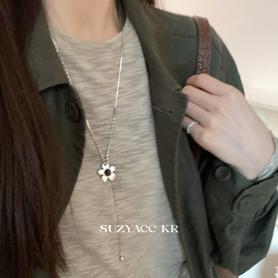 suzyacc kr虎眼石花朵抽拉毛衣链简约个性小众设计感可调节长项链