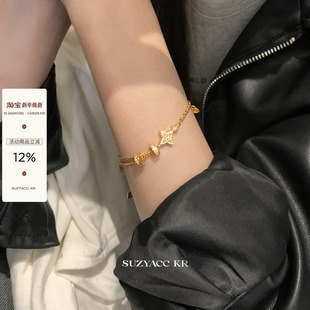 suzyacc kr珠宝感轻奢银饰精工镶钻四叶草手链通勤气质高级感手饰