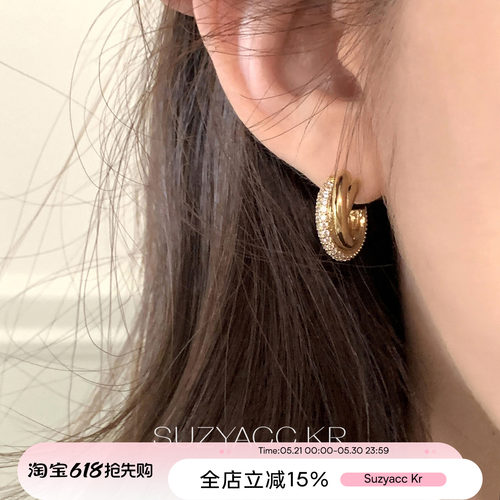 suzyacc kr合成锆石微镶C型圆弧耳环2026新款高级感独特漂亮耳钉