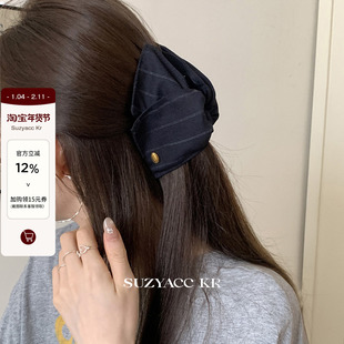 suzyacc kr条纹布艺三角形抓夹女2025新款高智通勤气质温柔盘发夹