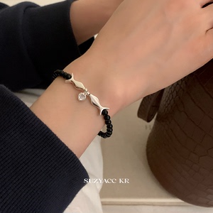suzyacc kr重工串珠纯银小鱼黑玛瑙手链女轻奢小众百搭高级感手饰
