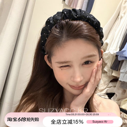 suzyacc kr波点褶皱高颅顶发箍2026新款法式复古度假百搭小众头箍