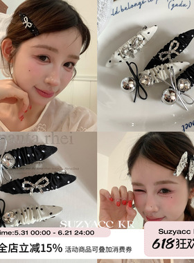 suzyacc kr波点蝴蝶结发夹女2025新款高端法式复古褶皱小众刘海夹