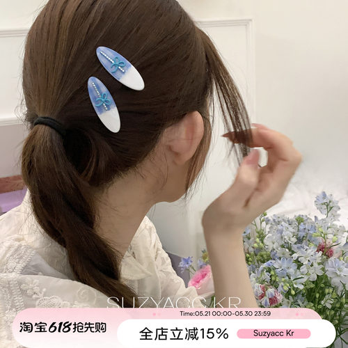 suzyacc kr甜美蝴蝶结格子发夹2026新款小清新简约百搭高级侧边夹