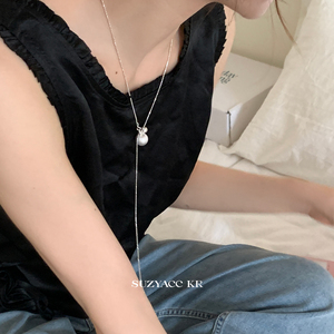 suzyacc kr极简风拉丝银球可抽拉毛衣链2024新款百搭高级长项链女