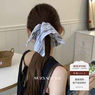 棉麻条纹方形发圈方巾低马尾皮筋法式 任选4件 简约头绳 99元