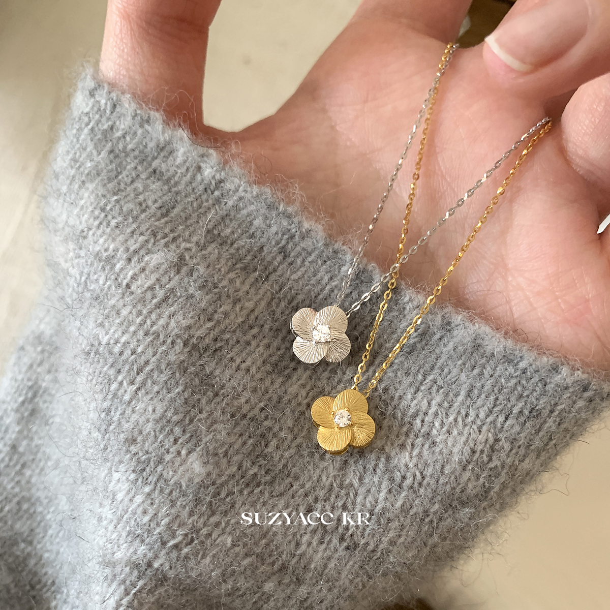 【新品限时2件88折】11.24 0点精致纯银拉丝四叶草项链