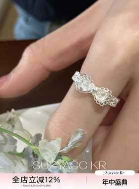suzyacc kr清透立体蕾丝蝴蝶结戒指法式精致复古高级感食指戒指环