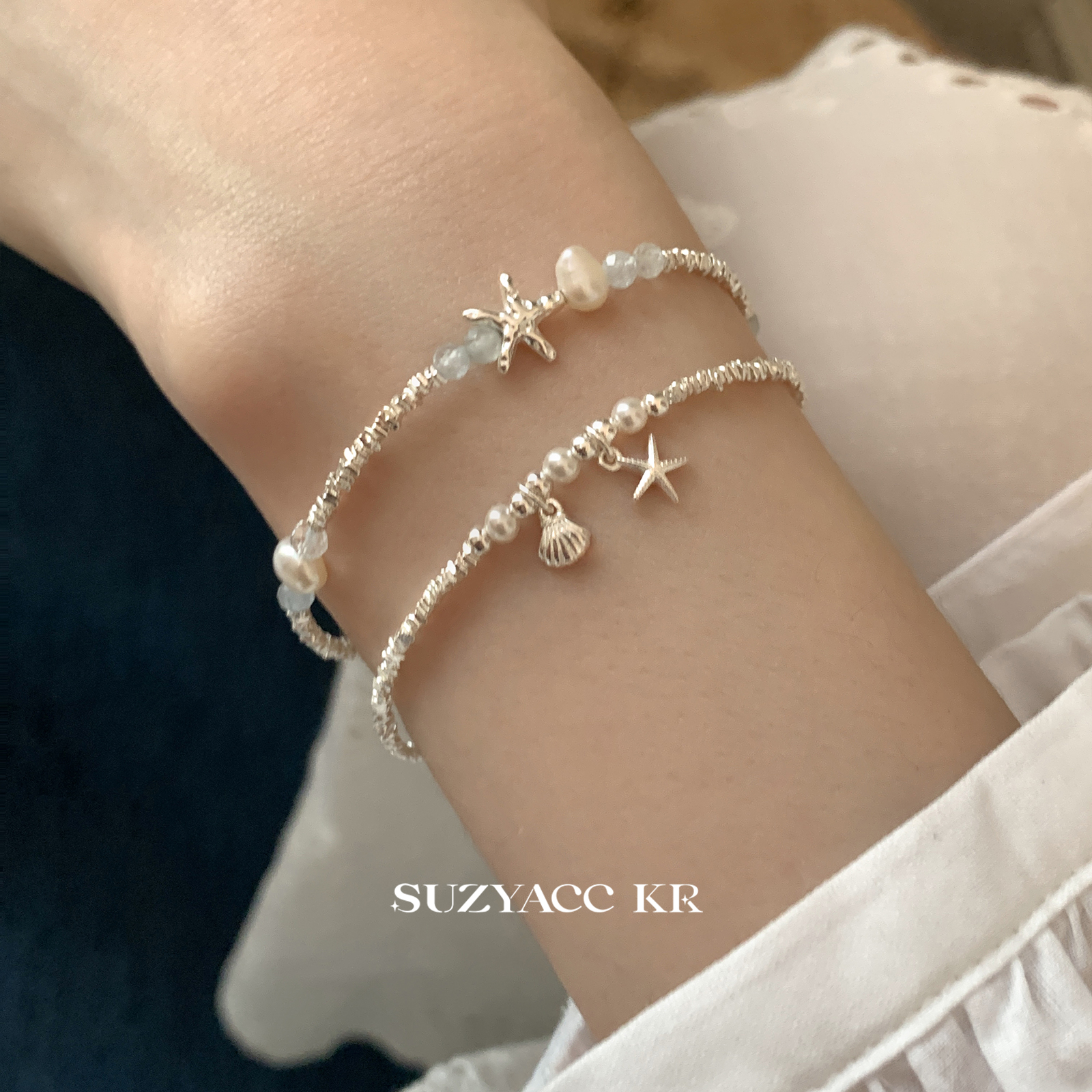 suzyacc kr碎银子贝壳纯银手链轻奢小众精致串珠手饰温柔气质手串