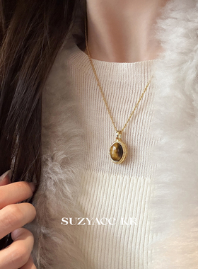 suzyacc kr个性复古美拉德虎眼石项链简约气质高级感毛衣链颈链女