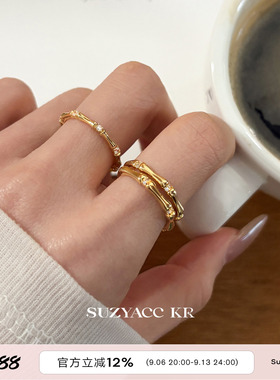 suzyacc kr合成锆石竹节戒指小众设计通勤百搭开口食指戒时尚指环