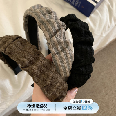suzyacc kr小清新条纹褶皱发箍女2024新款复古小众气质高级感头箍