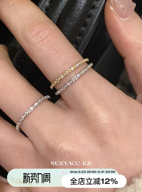 suzyacc kr超精致仿珍珠镶钻细圈戒指轻奢高级超闪食指戒气质指环