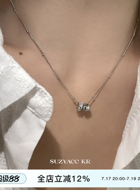 suzyacc kr纯银合成锆石双圈闪钻项链女百搭高级感轻奢小众毛衣链
