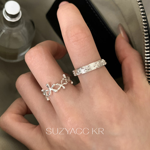 suzyacc kr小众设计重工纯银花朵戒指精致百搭高级食指戒ins指环