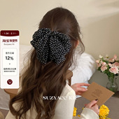 suzyacc kr氛围感波点雪纺蝴蝶结发夹女2025新款 后脑勺盘发抓夹