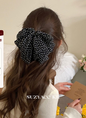 suzyacc kr氛围感波点雪纺蝴蝶结发夹女2025新款后脑勺盘发抓夹