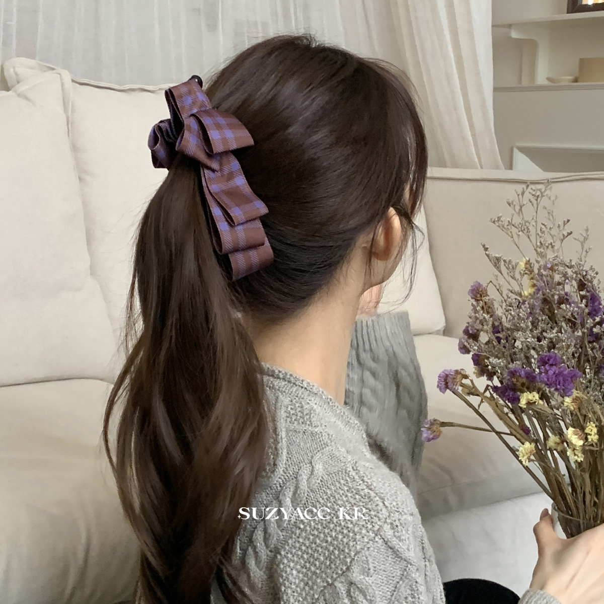 suzyacc kr格子蝴蝶结香蕉夹女2025新款日系复古小众马尾夹发量多