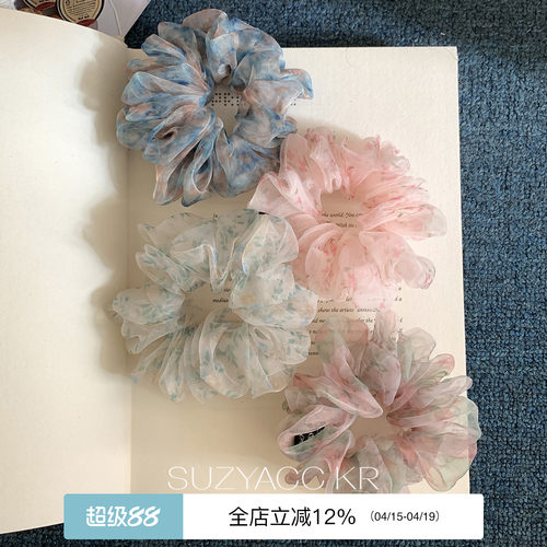 suzyacc kr碎花欧根纱小肠圈春夏油画感复古小清新百搭发圈头花女