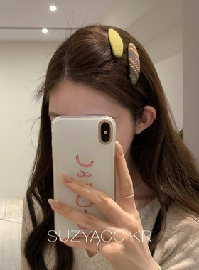 suzyacc kr早春森系绿色条纹发夹女温柔简约显白刘海夹复古侧边夹