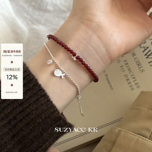 suzyacc kr红玛瑙樱桃吊坠小鱼手链显白简约小众设计手饰百搭手串