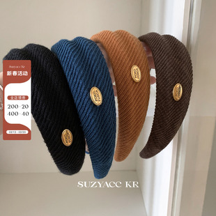 suzyacc kr秋冬复古金标高颅顶凹凸发箍女2025新款简约同期头箍