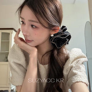suzyacc 早春气质温柔低马尾头绳 kr黑色波点花苞发圈小蛮腰法式