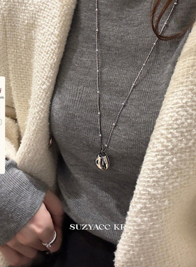 suzyacc kr极简双层珠珠水滴毛衣链2024新款ins风轻奢小众长项链