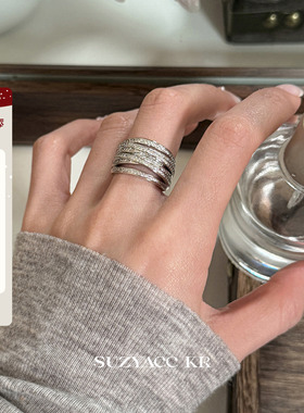 suzyacc kr轻奢精致百搭多层合成锆石戒指中性风简约高级食指戒