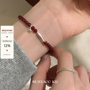 suzyacc kr红色玛瑙小鱼手链国风百搭小众高级感手饰送人节日礼物